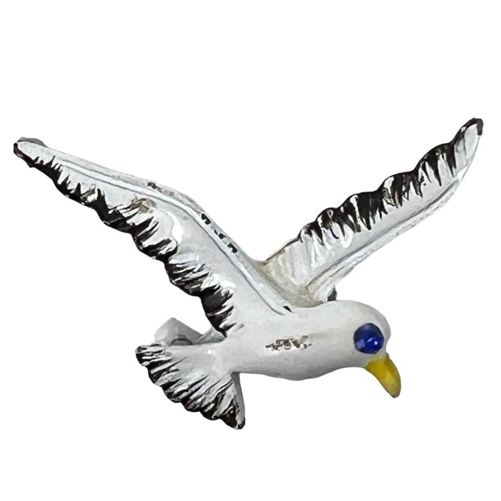 Vintage Gerrys Seagull Brooch White‎ Enamel Blue Crystal Eye Pin